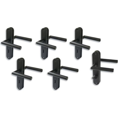 Lot de 6 ferrures de porte longues en acier inoxydable noir pour 5 portes avec trou de serrure à clé et 1 porte de WC de salle de bain