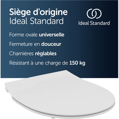 Ideal Standard - Abattant WC Universel Ovale Design Sandwich - Fermeture Douce avec Frein de Chute Soft-Close - Protection Antibactérienne - Blanc (1/4)