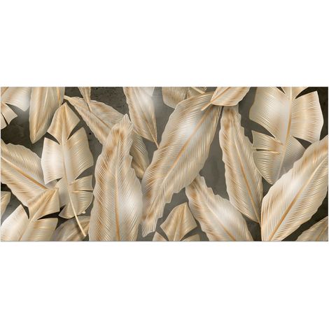Lupia - Quadro Moderno MONDIE' GOLD TROPICAL LEAVES con Stampa Alta Definizione, Lamina Argento o Oro, Adatto a Soggiorno e Camera, Made in Italy, 31x66 cm, poster su Legno (1/4)