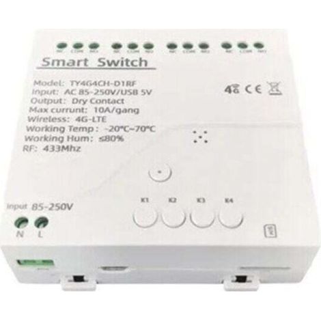 Tuya 4G LTE Smart Switch, Relais mit GSM 433 MHz App, drahtlose Steuerung, 4 Kanäle, abnehmbarer Controller, AC 85–250 V (1/5)
