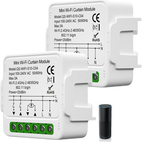 Tuya Lot de 2 modules d'interrupteur intelligent pour volet roulant WiFi 2,4 GHz Alexa Smart Commande de volet roulant, contrôle par application, minuterie pour moteur de volet roulant, fonctionne (1/5)