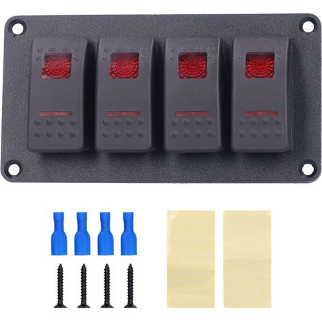 4-fach Wippschalterpanel, Boots-Wippschalter, LED-Hintergrundbeleuchtung, 5-polig, Überhitzungsschutz für 12V/24V-Schiffe, Yachten, Boote (Rot). (1/5)