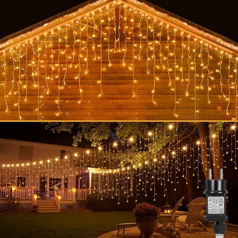 Guirlande Lumineuse Pluie de Glace LED 15m 8 Modes Rideau Lumineux avec Fonction Mémoire et Minuterie pour Extérieur Fête Noël Décoration (1/5)