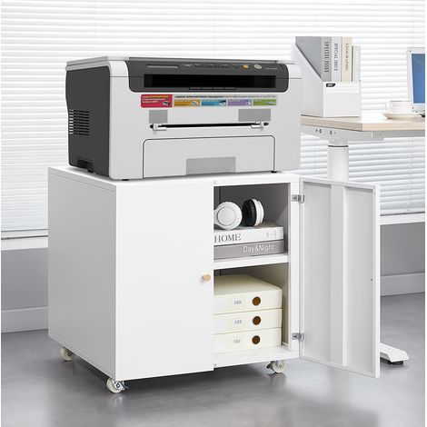 MEUBLIV Caisson roulant pour imprimante 60x60x60 cm blanc – porte et étagère réglable (1/5)