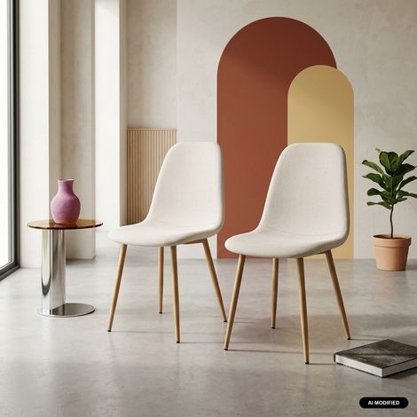 sweeek - Lot de 2 chaises décor bois et tissu beige - Vera (1/5)