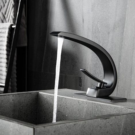 Badewannenarmatur - Gebürstetes Gold, Einhebelmischer, für 1 oder 3 Löcher, mit 6/10 Zoll Brückenplatte (matt schwarz) (1/5)