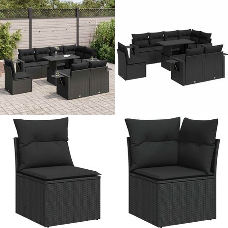 vidaXL Salon de jardin 9 pcs avec coussins noir résine tressée (1/5)