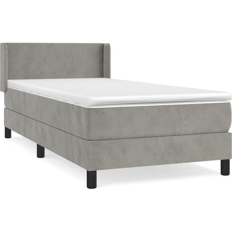 Lit simple  Lit adulte  Sommier à lattes de lit et matelas Gris clair 90x200 cm Velours