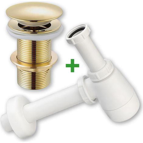 Set: tappo a scatto dorato senza troppopieno + sifone per lavabo (1/5)