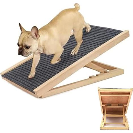 Échelle pour chien de voiture en bois massif, réglable en hauteur à deux vitesses, avec tapis antidérapant, sécurité pour animaux de compagnie, escalier d'accès à la surface de la rampe en bois pour c (1/5)