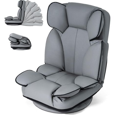 COSTWAY Fauteuil de Sol Pliable Pivotant (Gris) (1/5)