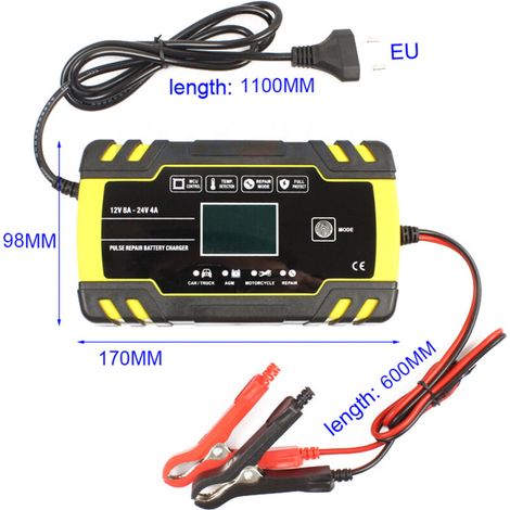 Jeffergarden Chargeur de réparation par impulsions 12 V/24 V avec écran LCD pour batteries AGM au plomb-acide humide de motos et de voitures (1/5)