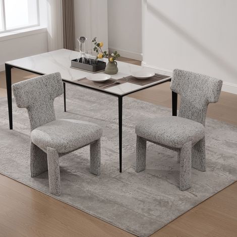 Lot de 2 Chaises de Salle à Manger en Chenille Blanc+Noir - Pieds en Bois Massif et Dossier Incurvé - Design scandinave (1/5)