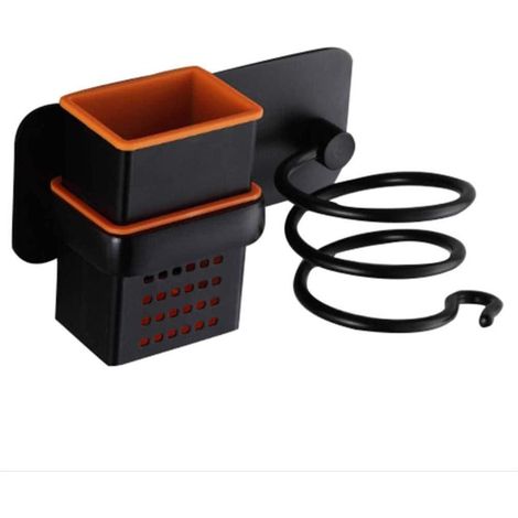 Soporte para secador de pelo sin perforaciones, organizador multifuncional de aluminio, soporte de pared para baños, dormitorios, aseos y peluquerías.