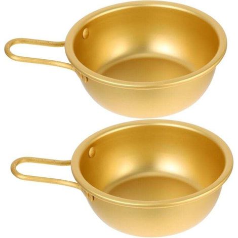 Set mit 2 koreanischen gelben Aluminiumschüsseln mit Griffen, geeignet für Reis, Wein, Ramen-Suppe, für Hauspartys, kompatibel mit Küchenutensilien