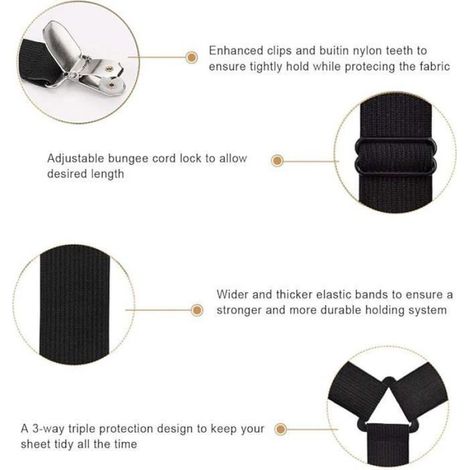Sangles de Lit - Tendeurs Réglables en Croix avec Pinces Métalliques - Pour Draps Housse - 2 Pièces (1/5)