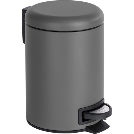 WENKO Poubelle à pédale Leman, 3L, Petite Poubelle Salle de Bain, Acier Mat, 3L, 17x25x22.5 cm, Gris (1/5)