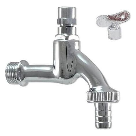 Auslaufventil (Wasserhahn) 1/2'' - verchromt, mit Schlauchverschraubung 3/4'' - Steckschlüsseloberteil