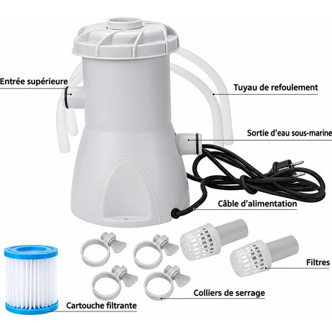 Pompe de filtration pour piscine 530 gal/h 30W prise européenne 530gal 175 262mm 10000l 18 × 18 × 27 cm 1,826 kg – Livraison gratuite
