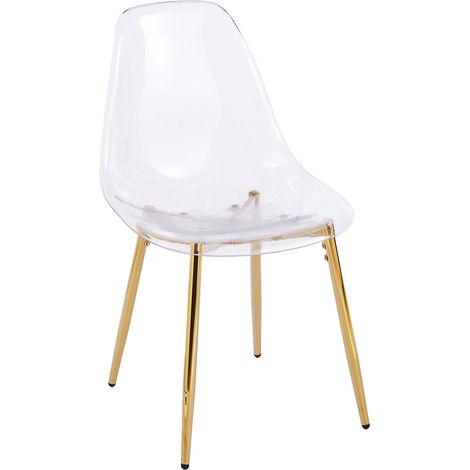 Juego de 4 sillas de comedor transparentes de acrílico con patas metálicas doradas (1/5)