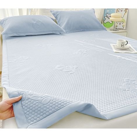 Tapis rafraîchissant été fibre glacée solide, matelas pliable respirant lavable pour chambre dortoir hôtel,Bleu,200X220cm (1/2)