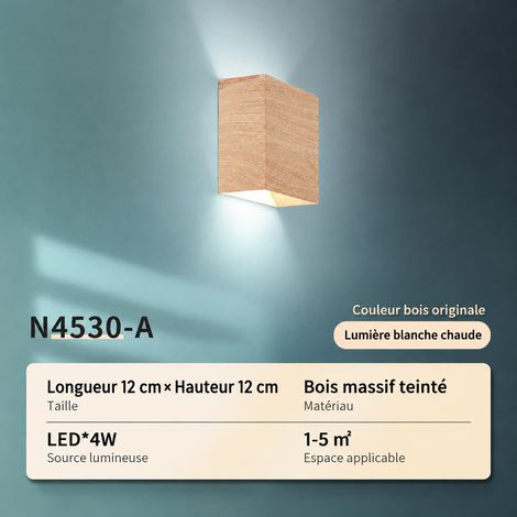Applique murale LED Modèle A couleur grain de bois lumière blanche pour chambre chevet et couloir 320 g – Livraison gratuite