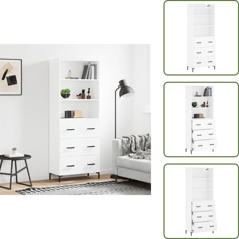 Buffet haut Blanc 69,5x34x180 cm Bois d'ingénierie - Buffet Design Moderne - Meuble Rangement Cuisine - Armoire Blanche - Buffet Haut - Mobilier Salon (1/5)