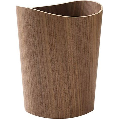 Cubo de basura de madera de 2,3 galones (aproximadamente 7,9 litros) para el hogar o la oficina, redondo, de madera natural estilo japonés, ligero y resistente (madera oscura-B). (1/5)