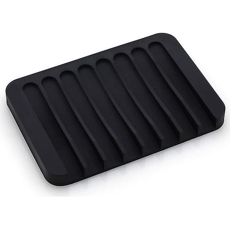 Lot de 3 porte-savons en silicone avec égouttoir automatique, pour salle de bain ou cuisine, noir (1/5)