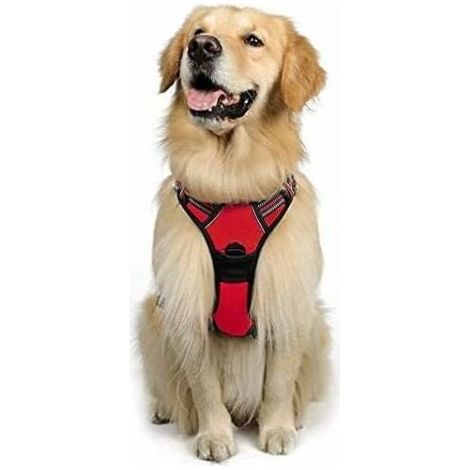 (XL )Dog Harness Red No Pull Reflective Adjustable Vest for Large Dogs, Front Attachment Leash Hook for Hiking Car Travel, American Staff, Border Collie (1/4)