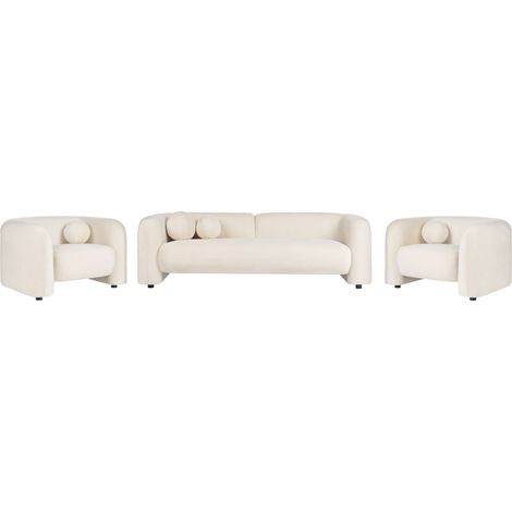Ensemble de Salon Moderne 5 Places en Velours Fauteuil Coussins Supplémentaire Blanc Cassé Leiren