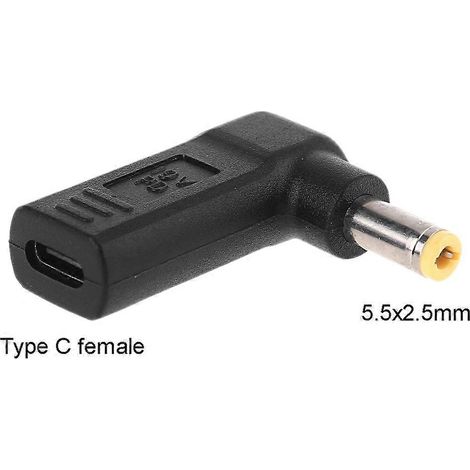 Connecteur femelle Type-C vers mâle 5,5 x 2,5 mm pour ordinateur portable, pour adaptateurs d'alimentation CC, noir. (1/5)