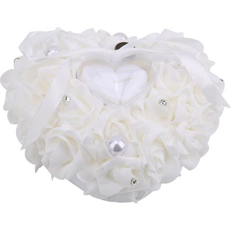Cadeau de mariage romantique : boîte à bijoux en forme de cœur, coussin (blanc) (1/5)