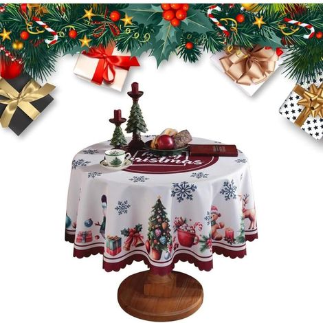 Nappe de Noël - Nappe de Table Anti Tâches Nappe en Lavable Polyester(150cm) Nappe de Table Rectangulaire et Rond pour Fournitures de fête de Noël (Cercle),Idéal pour les décorations de vacances et le (1/5)