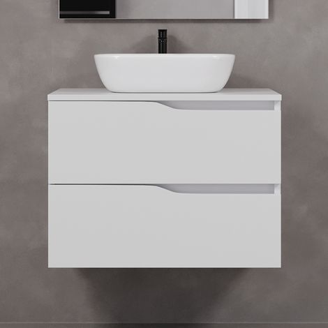 Meuble de salle de bain 80cm avec plateau et vasque à poser zeus - 2 tiroirs - sans miroir - blanc - LUNA (1/5)