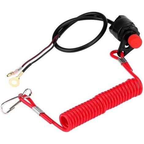 Interrupteur d’arrêt moteur universel 12 V avec corde de sécurité et câble pour hors-bord, tondeuses, motos et véhicules 4x4 (1/5)