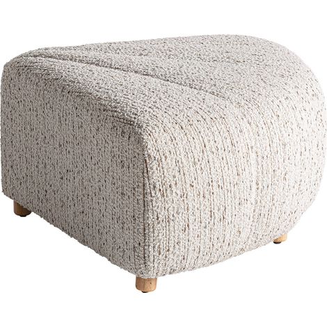 Pouf module de canapé contemporain bouclé - écru marbré et bois naturel (1/5)