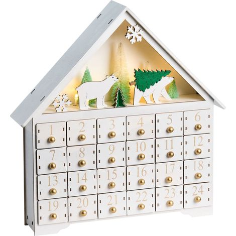 Calendrier de l'Avent Décoratif à LED avec Figurine en Bois Intérieur Blanc Mjosa