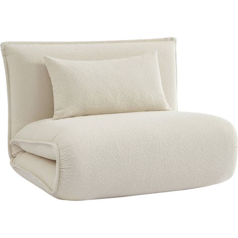 sweeek - 1-Sitzer Schlafsessel mit Bezug aus strukturiertem Bouclé, Strukturiertes  Bouclé, Antikweiß