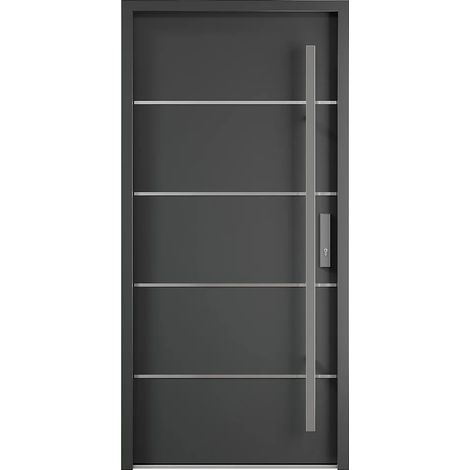 Vente-Unique – Porte d'entrée acier pleine et inox 207 x 100 cm – épaisseur 68 mm – poussant gauche – serrure 3 points – isolation acoustique 29 dB (1/5)