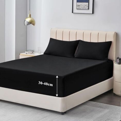 Drap Housse 90x190/200 Grand Bonnet 40 cm - Drap Housse 1 Personne 90x200/190 Grand Bonnet 40 cm Matelas en Microfibre Oeko-Tex avec Élastique Tout Autour, Noir