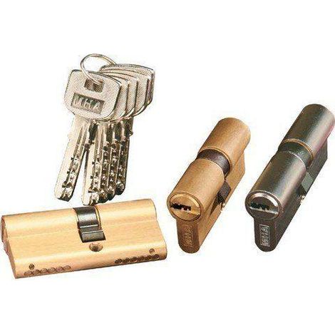 FPLUS bombillo seguridad mha laton 40x40 , Cilindro de seguridad con 5 llaves originales.- Envases individuales - 6 pitones + 2 barras antitaladro - 5 llaves - Leva de 15 mm.