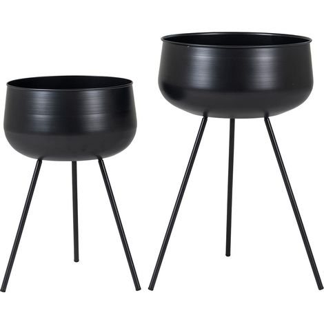 AZOK - Lot de 2 Cache-Pots sur Pieds en Métal Noir (1/4)