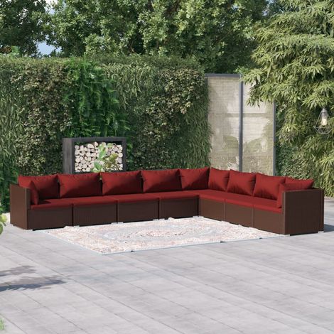 Salon de jardin 8 pcs avec coussins résine tressée marron vidaXL
