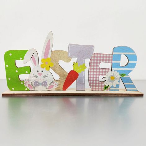 Décoration Pâques à Poser – Mot “Pâques” avec Lapin pour Table et Maison, Décoration Printemps Enfant Cadeau-Pâques colorée (1/4)