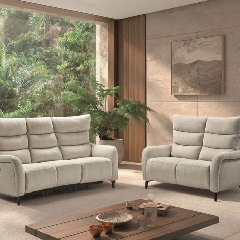 Ensemble Canapés 3P relax élec + 2P fixe tissu beige - VARENNE (1/5)