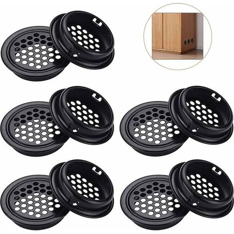 20 grilles d'aération rondes, trous de ventilation en acier inoxydable, pour la ventilation des meubles de cuisine et des placards (noir) (1/5)