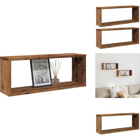 Étagères murales cube 2 pcs vieux bois 60x15x23 cm - Étagère Murale Cube - Étagères Murales Cube - Stockage En Forme De Cube - Étagère En Forme De Cube (1/5)