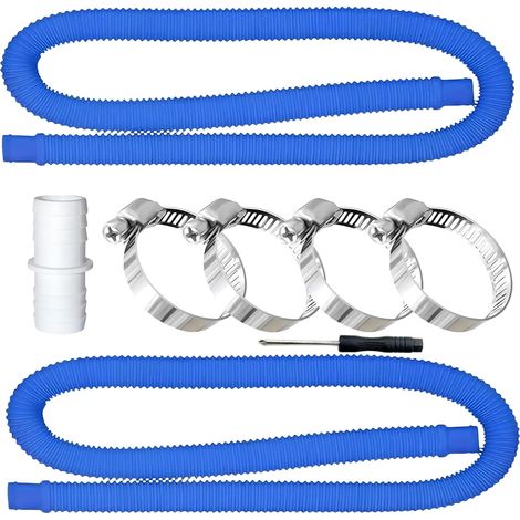 Paquet de 2 Tuyau piscine,Tuyau aspirateur piscineavec 4 clips de sécurité et 1 raccord de tuyau, applicable à Piscines hors sol,Spa,Pompe à Filtre,Bleu (1/5)