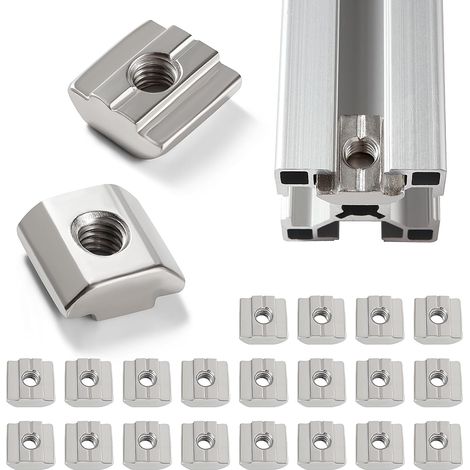 20 Pièces 30 Série M6 Écrou à Glissière en T, T-Fente Écrou de Tête de Marteau, Écrous Carrés en T, pour Fente de 8 mm 3030 3060 6060 Profil D'Extrusion en Aluminium (1/5)